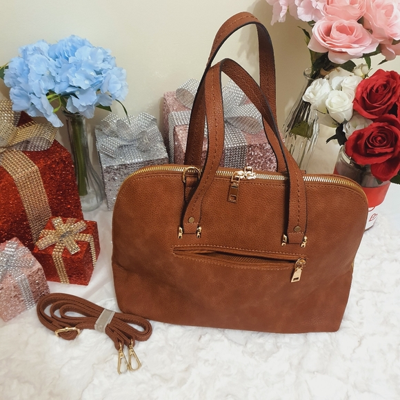 BESTINI Brown Handbag Shoulder Crossbody 2 Way Bag Faux Snake Animal Print NWT - Picture 8 of 16